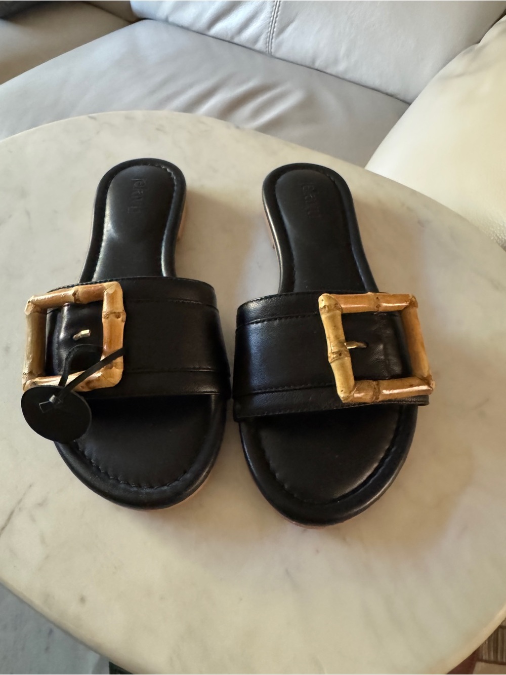 Jelavu Black Slide Sandals with Bamboo Buckle